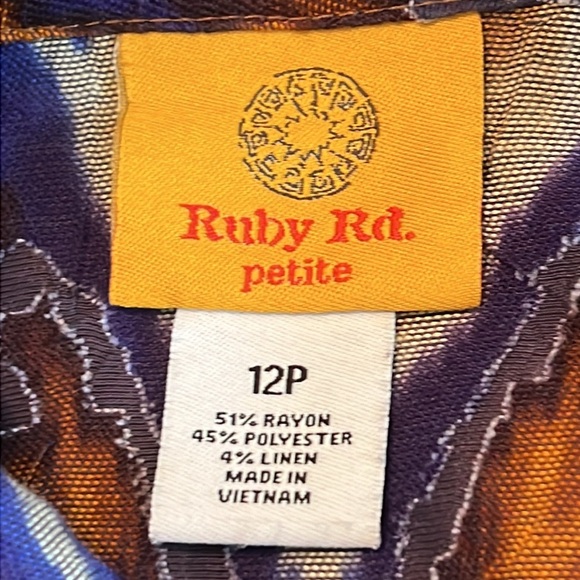 Ruby Rd. | Southwest Print Button Down Artsy Tab Sleeve Burnout Top | Size 12 P - Picture 6 of 11